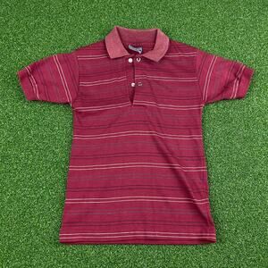 Vintage 1980s Le Tigre Boys Maroon Striped Short Sleeve Snap Polo Shirt Sz 8